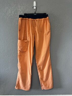 [183] Cherokee Orange Cargo Scrub Pants with Navy Elastic Waist